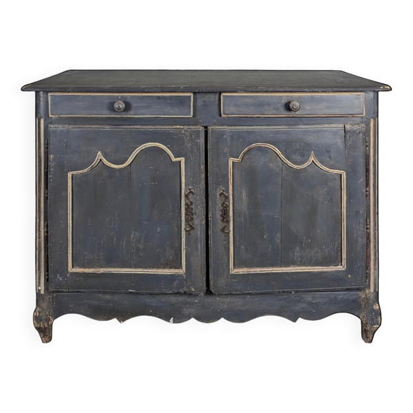 Buffet Louis XV en chêne patiné noir deux portes deux tiroirs
