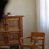 Tage Poulsen, a pair of brutalist chairs in pine and cord, Danish modern style, 1970s.