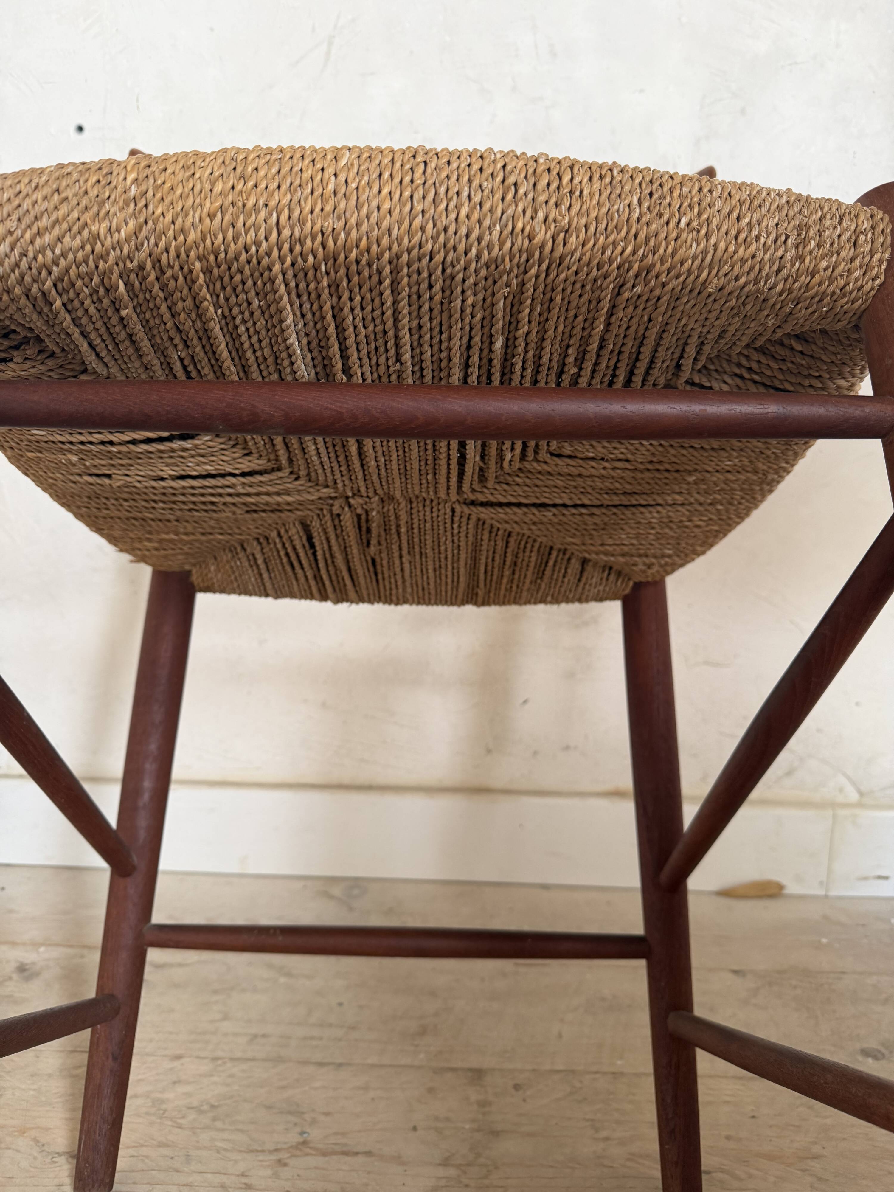 Danish vintage chairs in teak and cord by Peter Hvidt