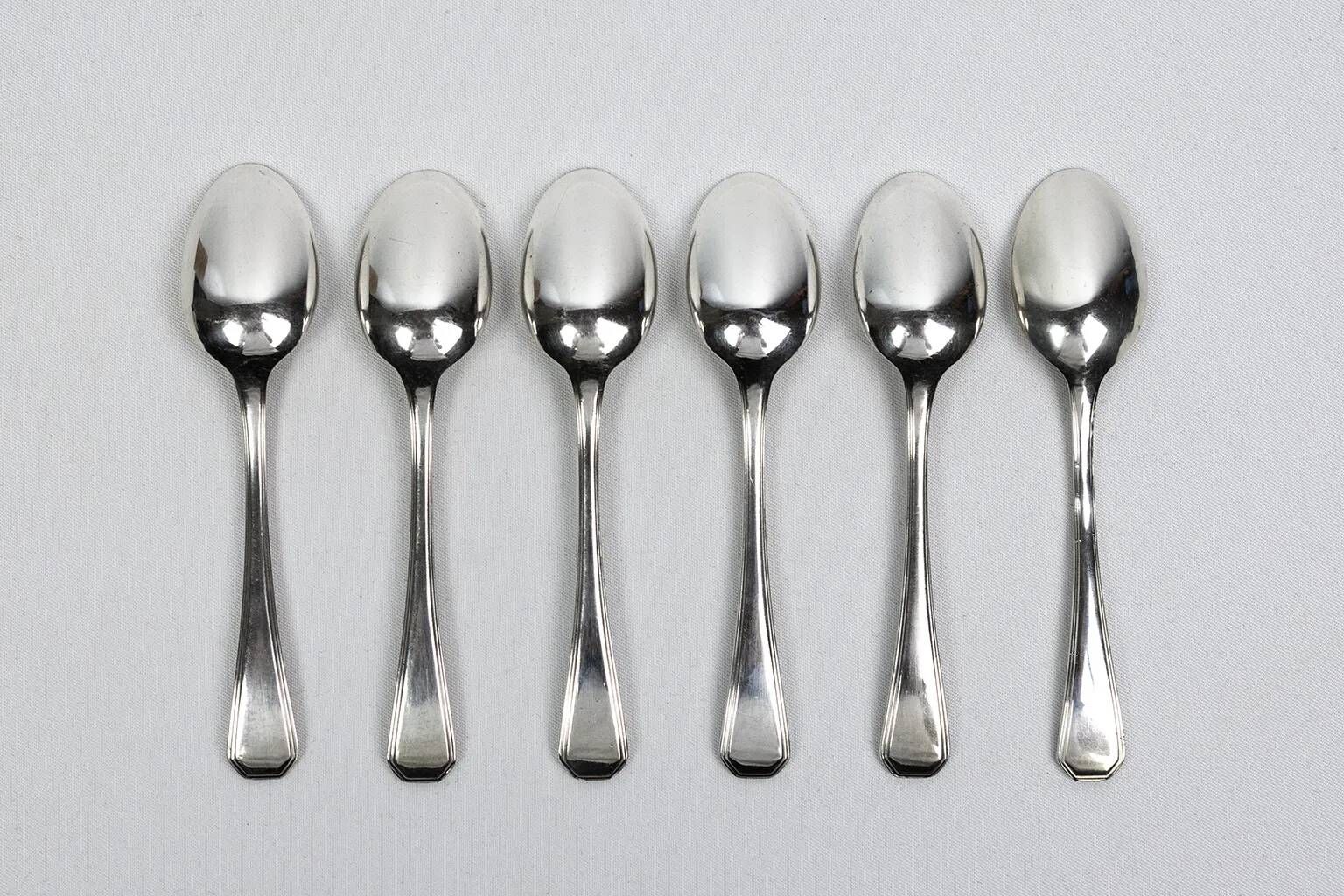 6 Christofle America espresso spoons in silver-plated metal, Luc Lanel