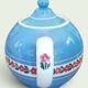 Service à thé en faience ancienne bleu et rose. Sarreguemine 1950