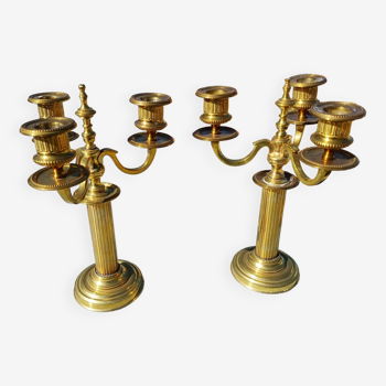 Pair of 3 Branch Brass Candelabra