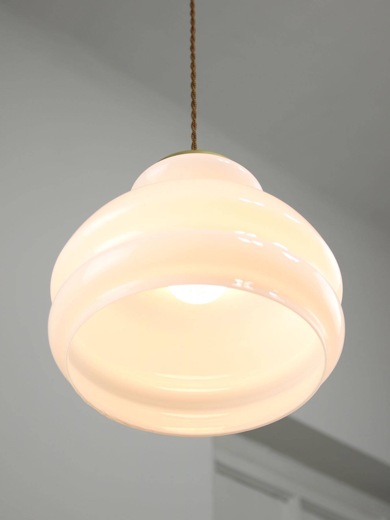 Mid-century italian brass and opaline pendant lamp, 1950s