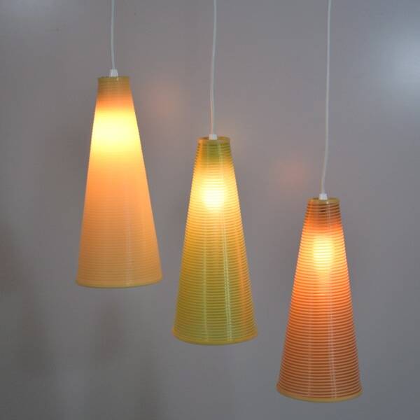 Set of 3 Rhodoid Rotaflex pendants, 1950