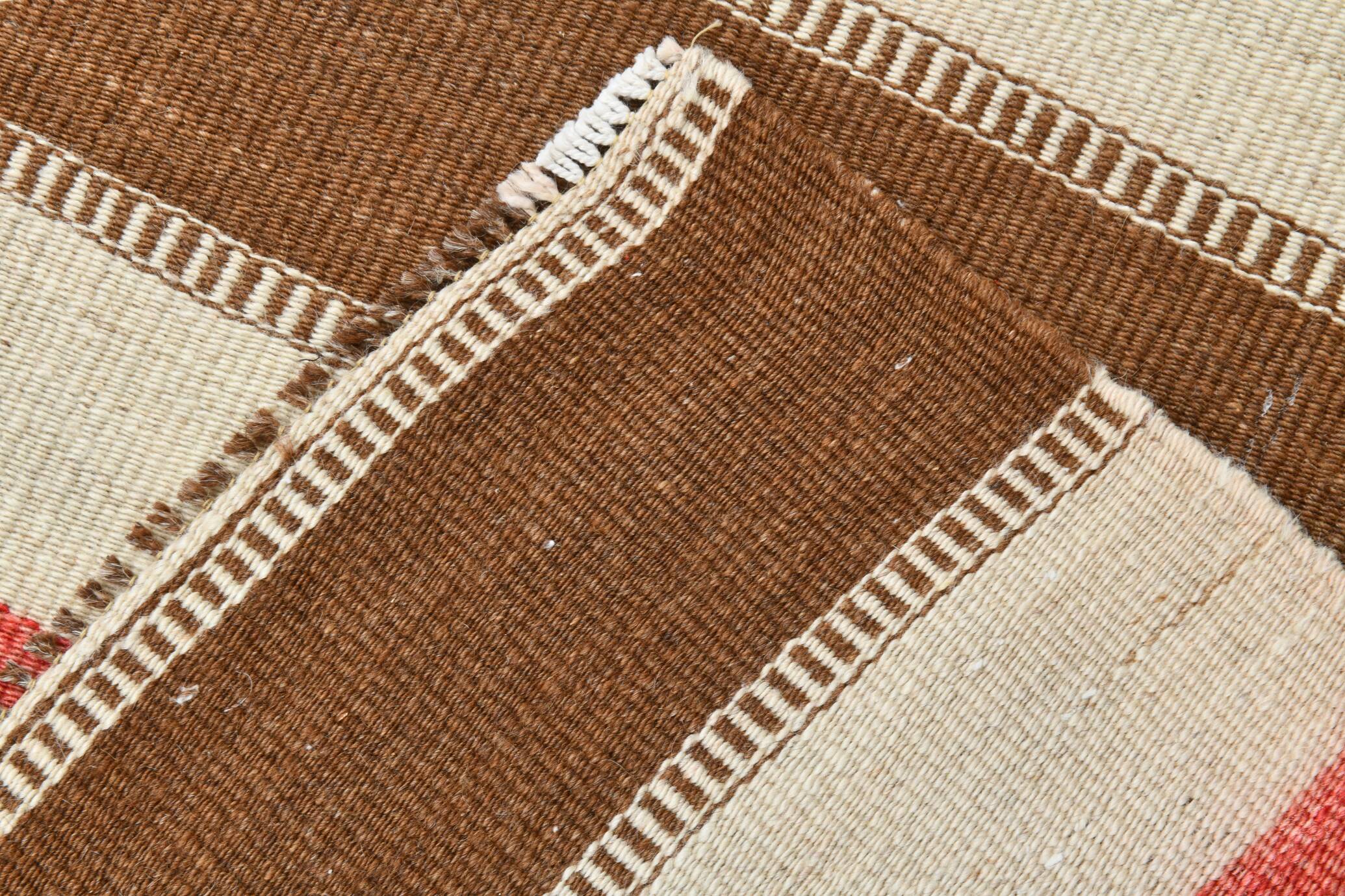 Brown & Beige Striped Vintage Kilim Runner Rug, 78x327Cm