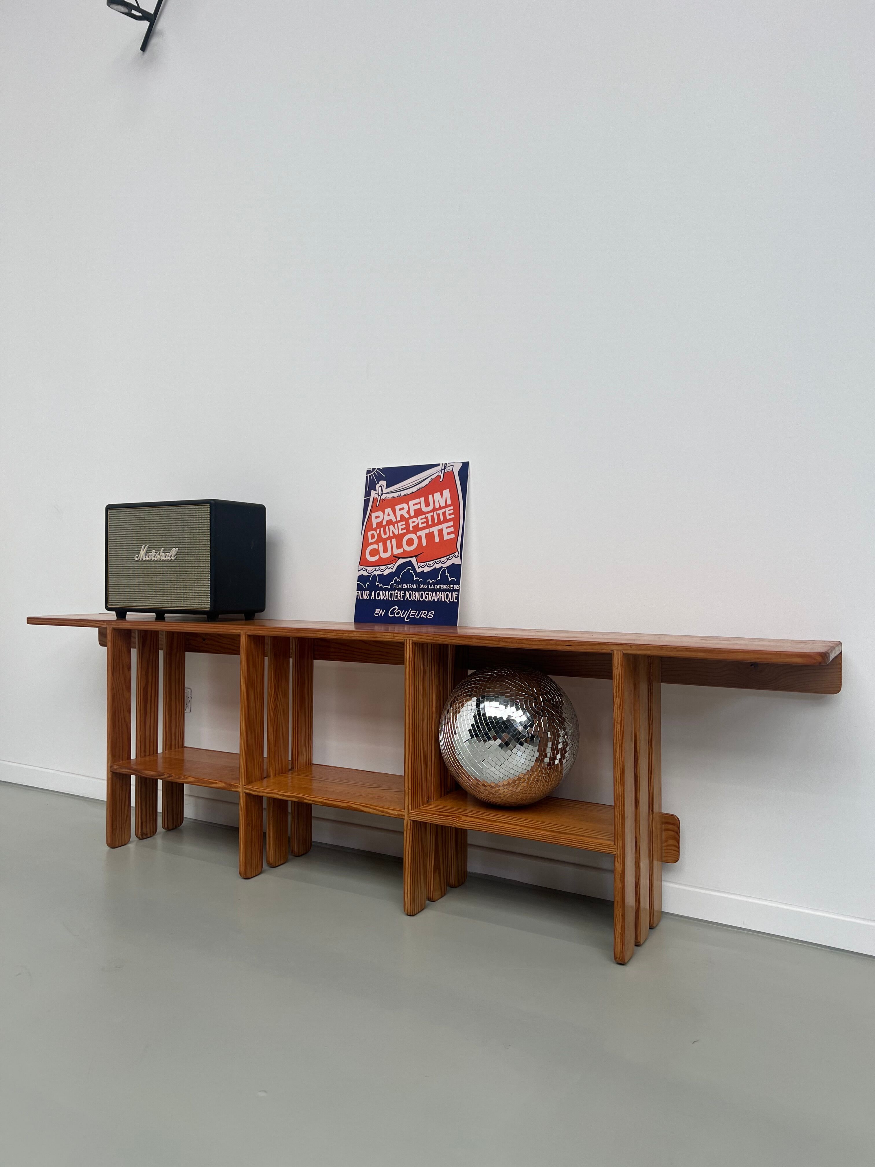 Pair of modernist pine wall shelves, circa 1970