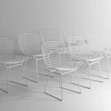 Set of 7 white coated wire chairs by Harry Bertoia for Knoll, 1970s