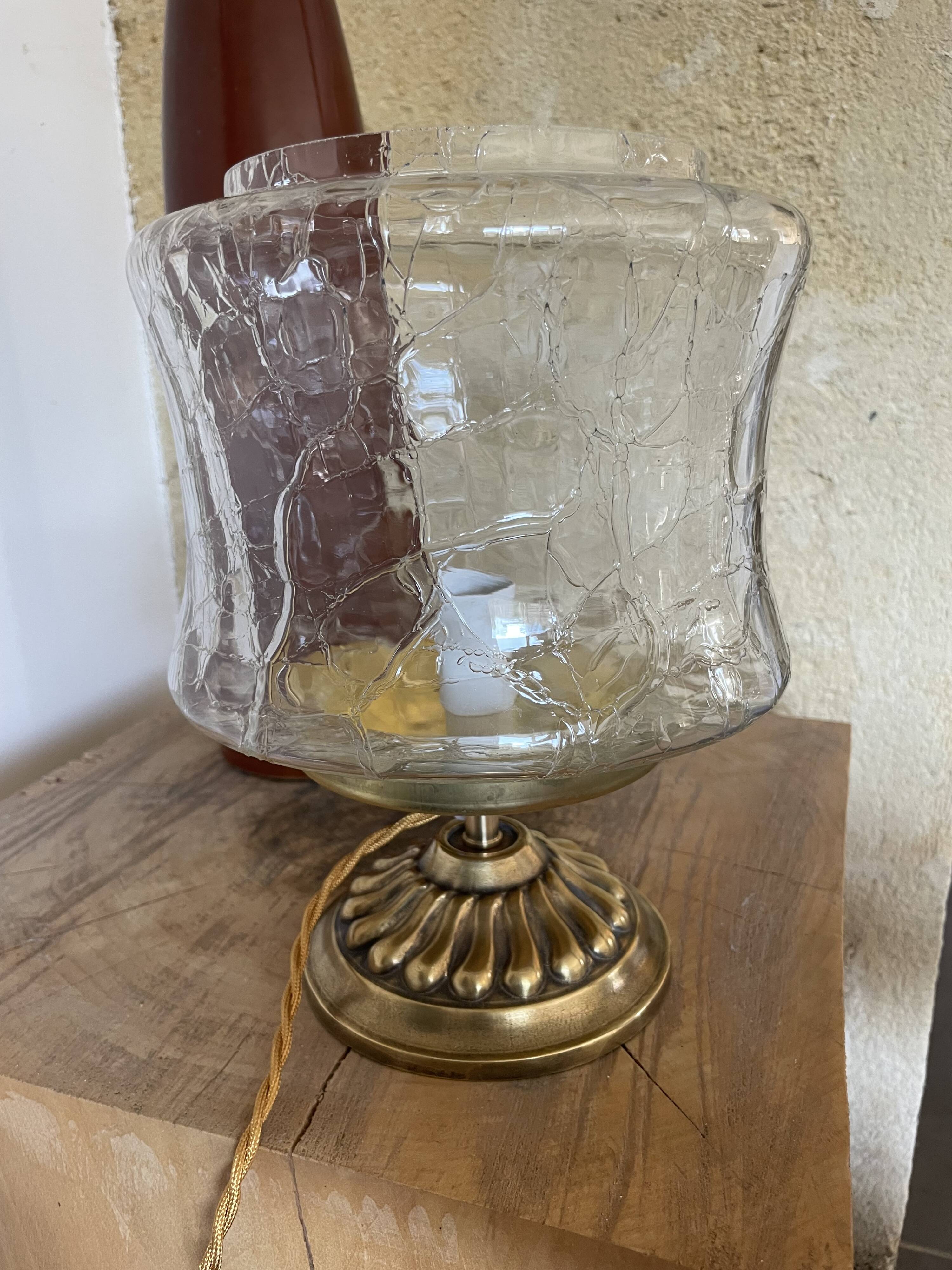 Table lamp in cracked glass and vintage gilded brass base