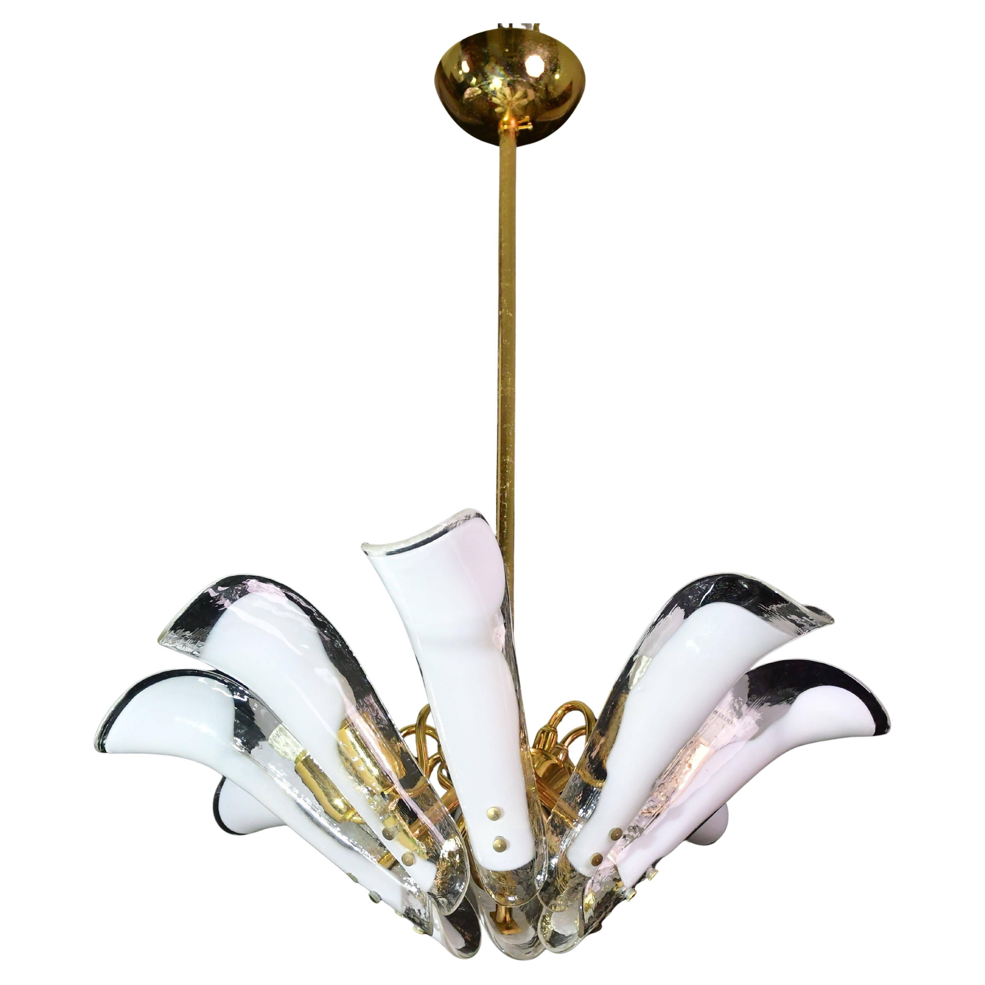 Murano white glass petal chandelier