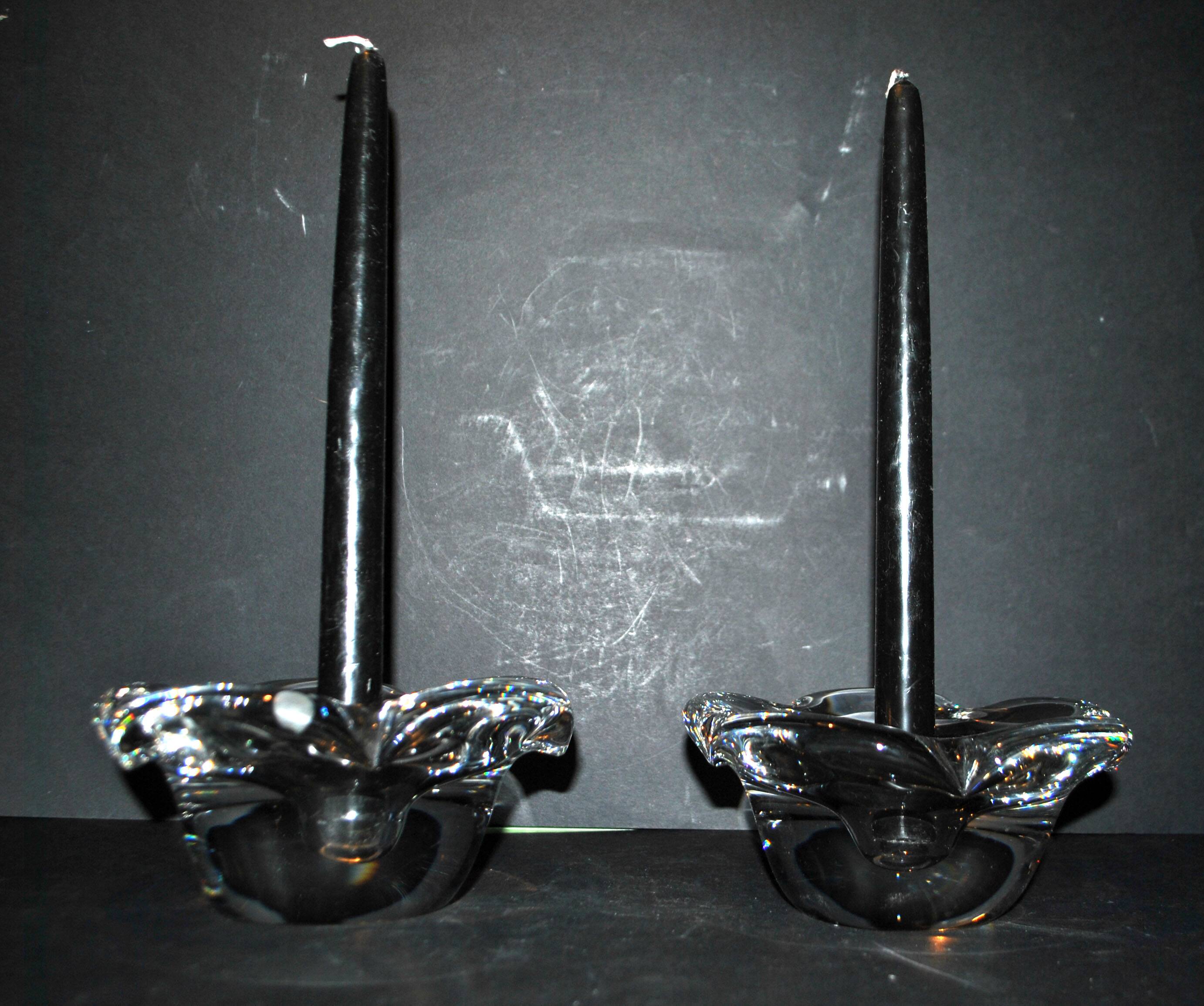 Set of 2 crystal candlesticks signed daum france - flambeaux vintage design 1960