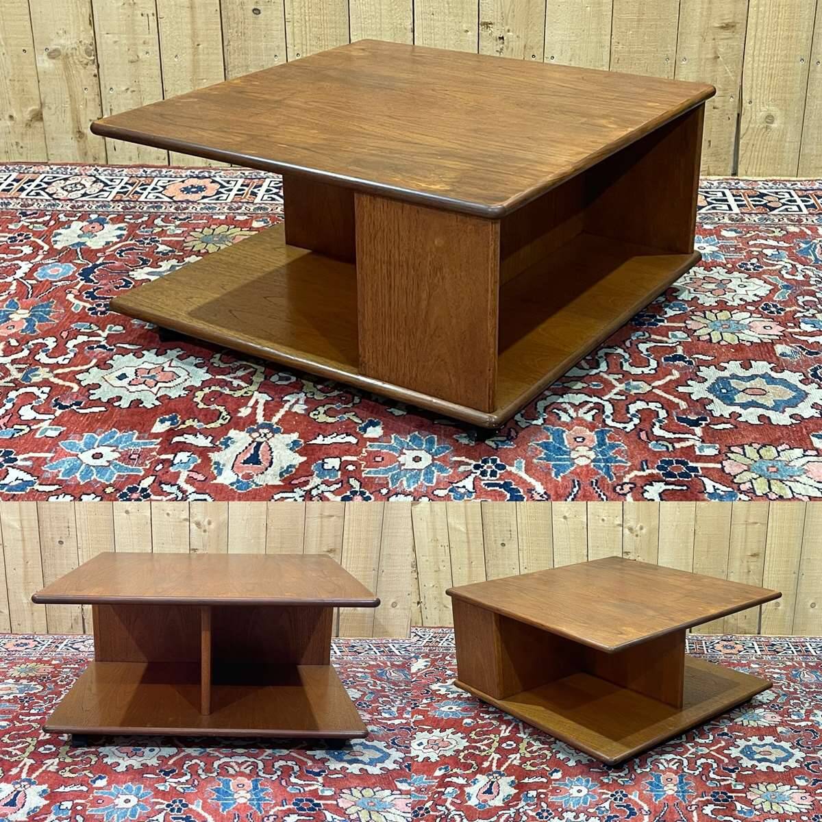 Square teak coffee table on wheels from the 70s by G-Plan