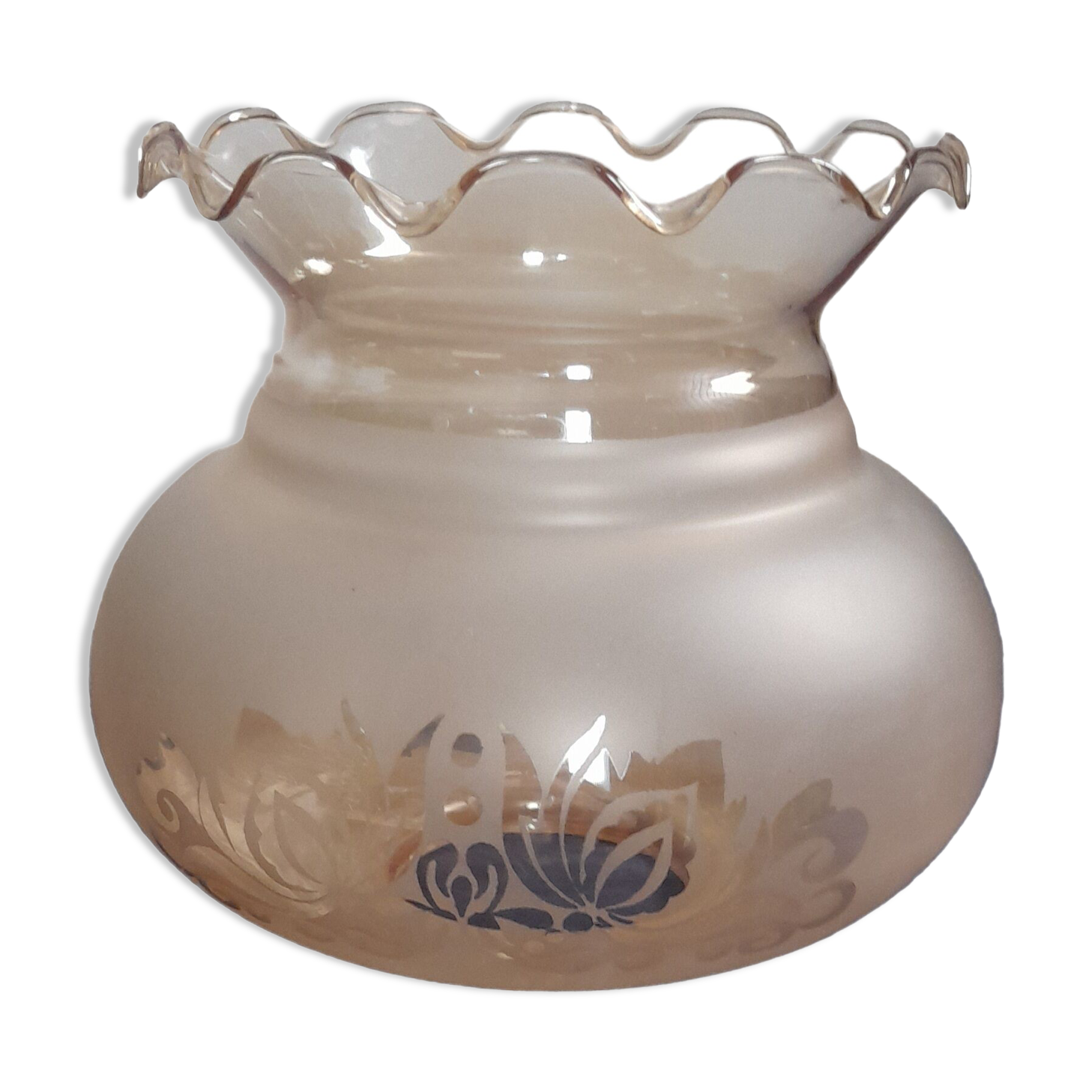 Art deco tulip lampshade in frosted amber glass, serigraphed