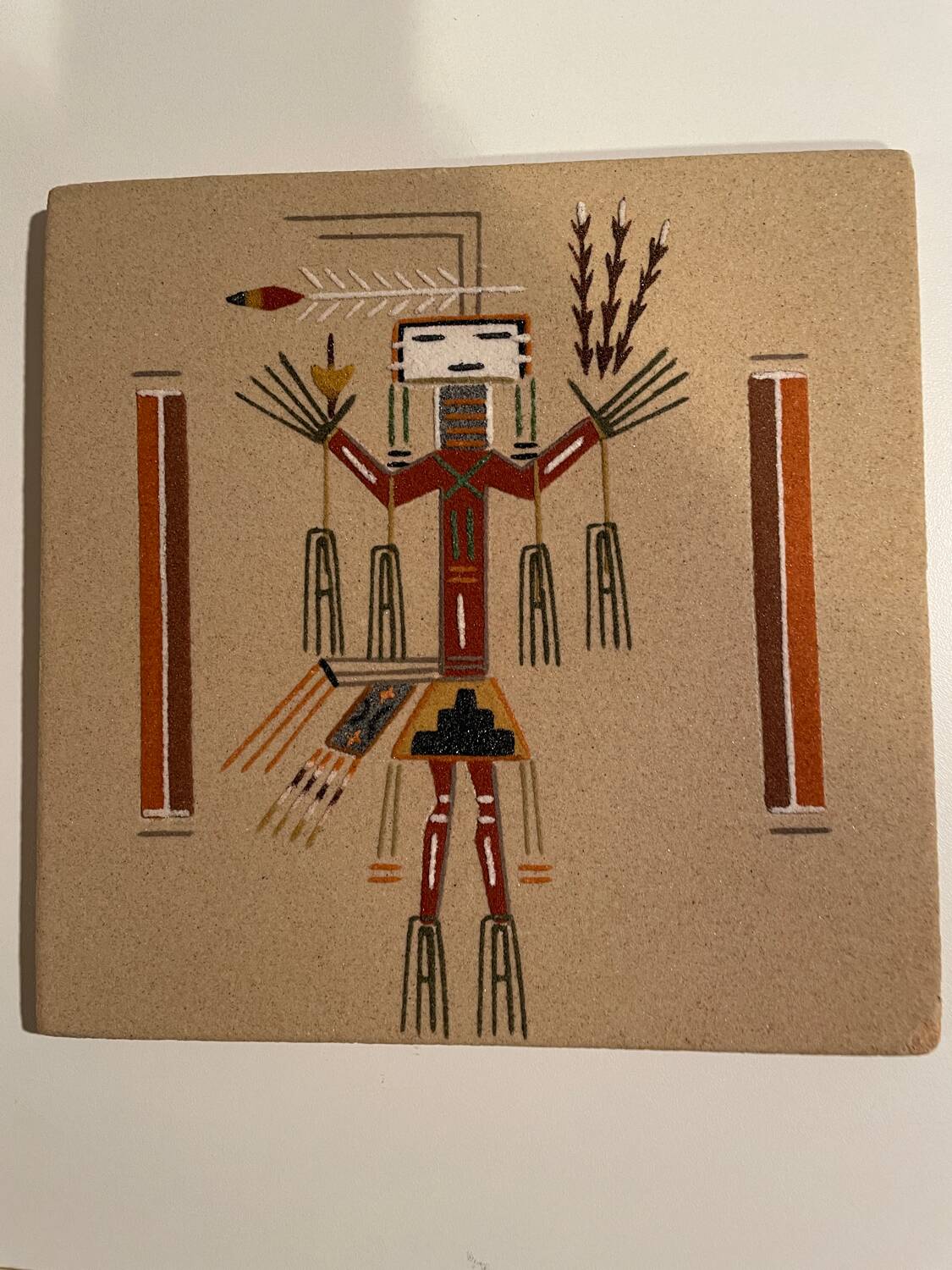 Tableau de sable africain ou indien dédicacé