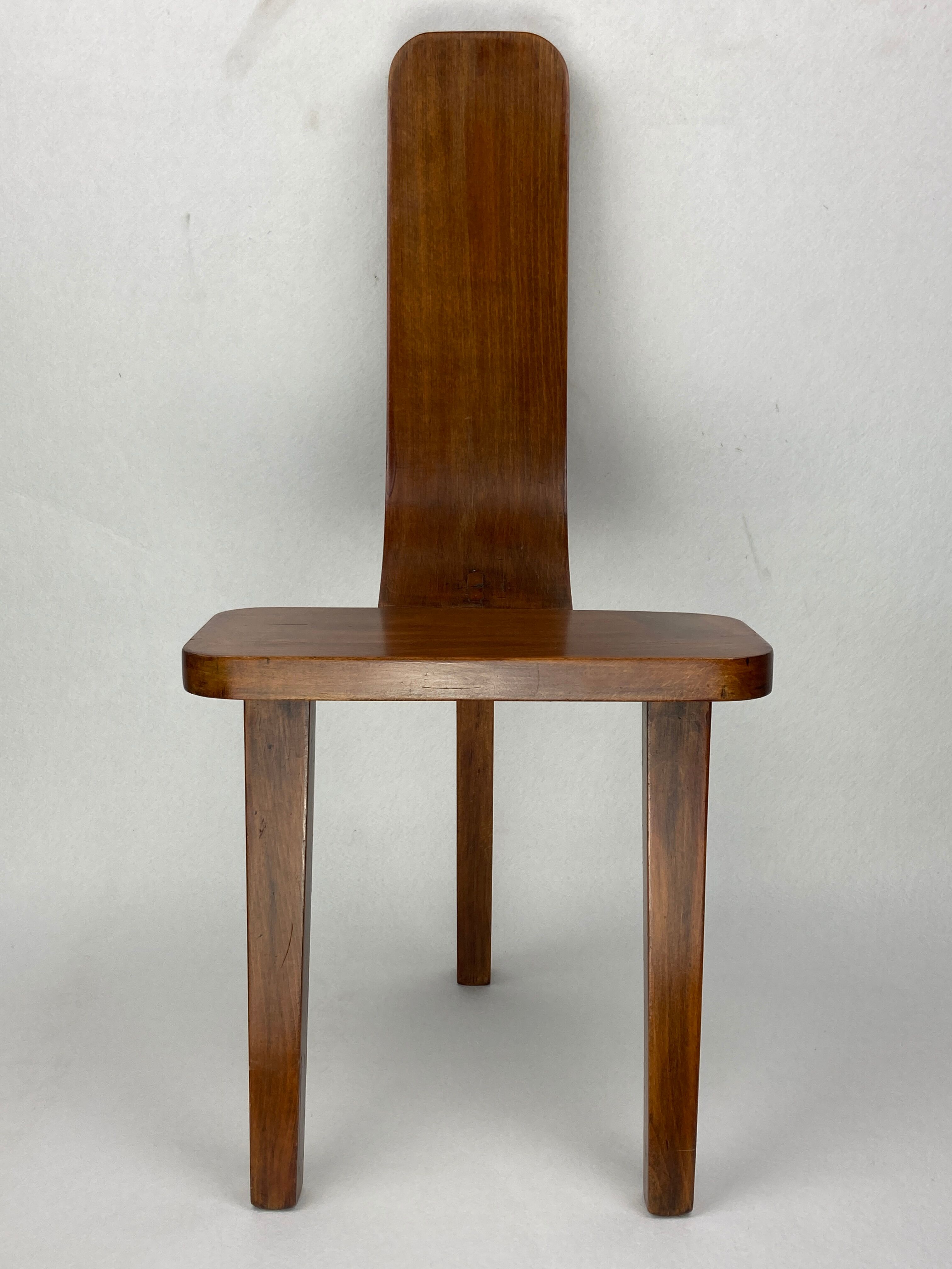 Brutalist low tripod milking stool or side chair Spain ca 1950s