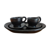 Terracotta service painted in black saucer cups and top