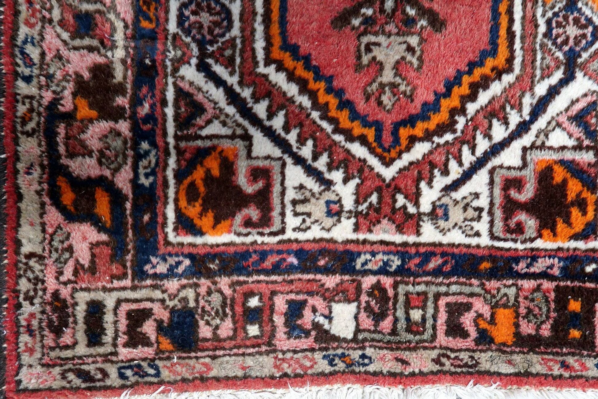 Handmade vintage Persian Hamadan rug 93cm x 196cm 1970s