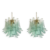 Lot of 2 Contemporary Green Murano Style Glass "Sella" Chandelier With Gold