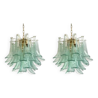 Lot de 2 Lustre Contemporain "Sella" en Verre de Murano Vert avec Or