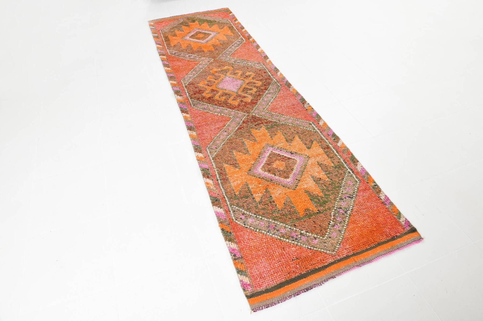 3X10 Peach Orange Turkish Runner Rug, 88x306Cm