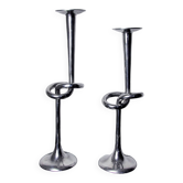 Pair of XL knotted candlesticks in aluminum, Italy, 1980