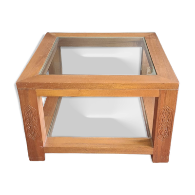 Table basse bois exotique et verre