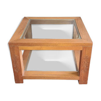 Table basse bois exotique et verre