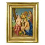 Portrait de trois nus, peinture à l'huile du milieu du XXe siècle,