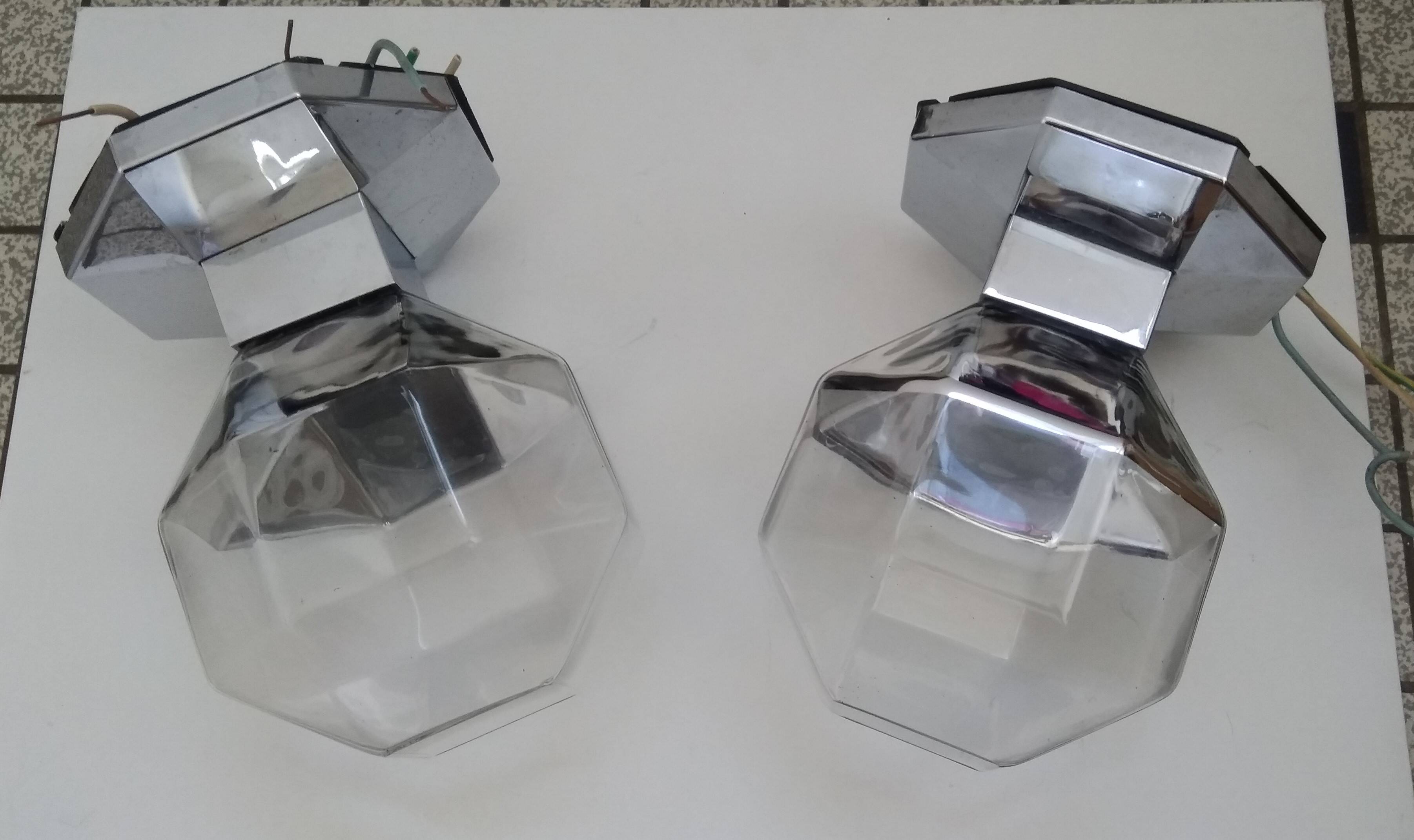 Pair of vintage 1970 Staff wall lights by Motoko Ishi in chrome