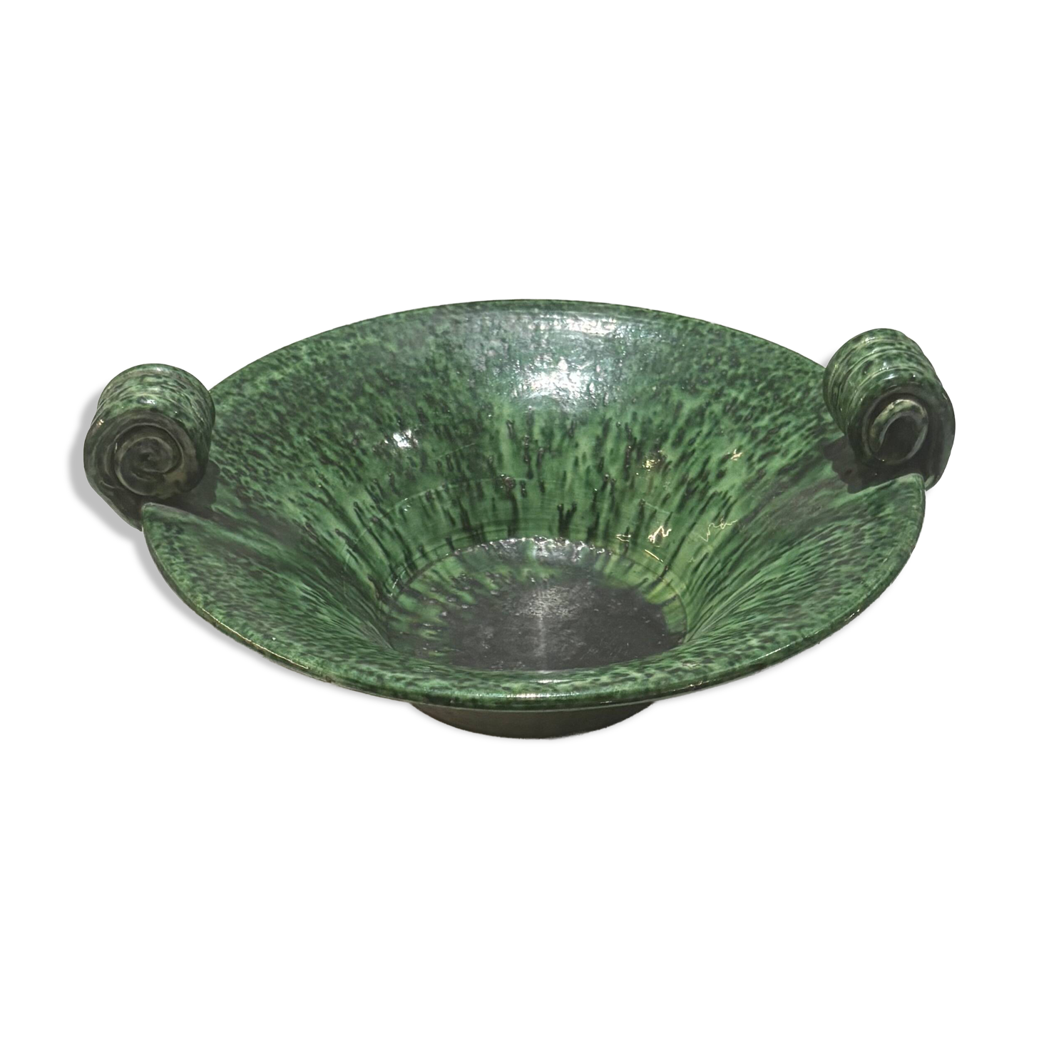 Large vintage Foucard-Jourdan Vallauris green ceramic bowl; 1960s