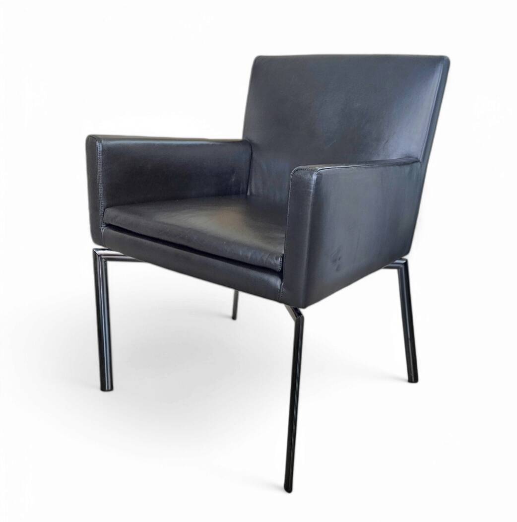 Pair manet minotti arm chairs 2004 / dark brown leather / chrome