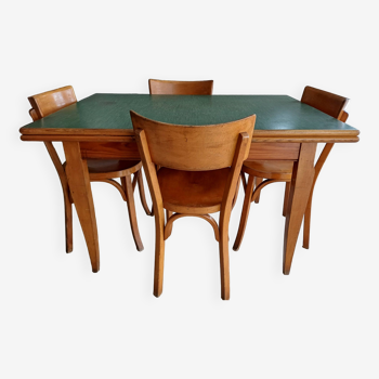 Table extensible & 4 chaises Baumann Années 50
