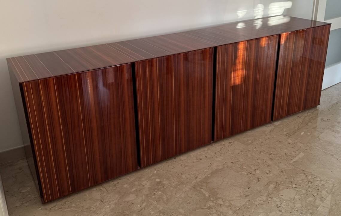 Monumental rosewood sideboard zebrawood lacquered mid-century design 1970