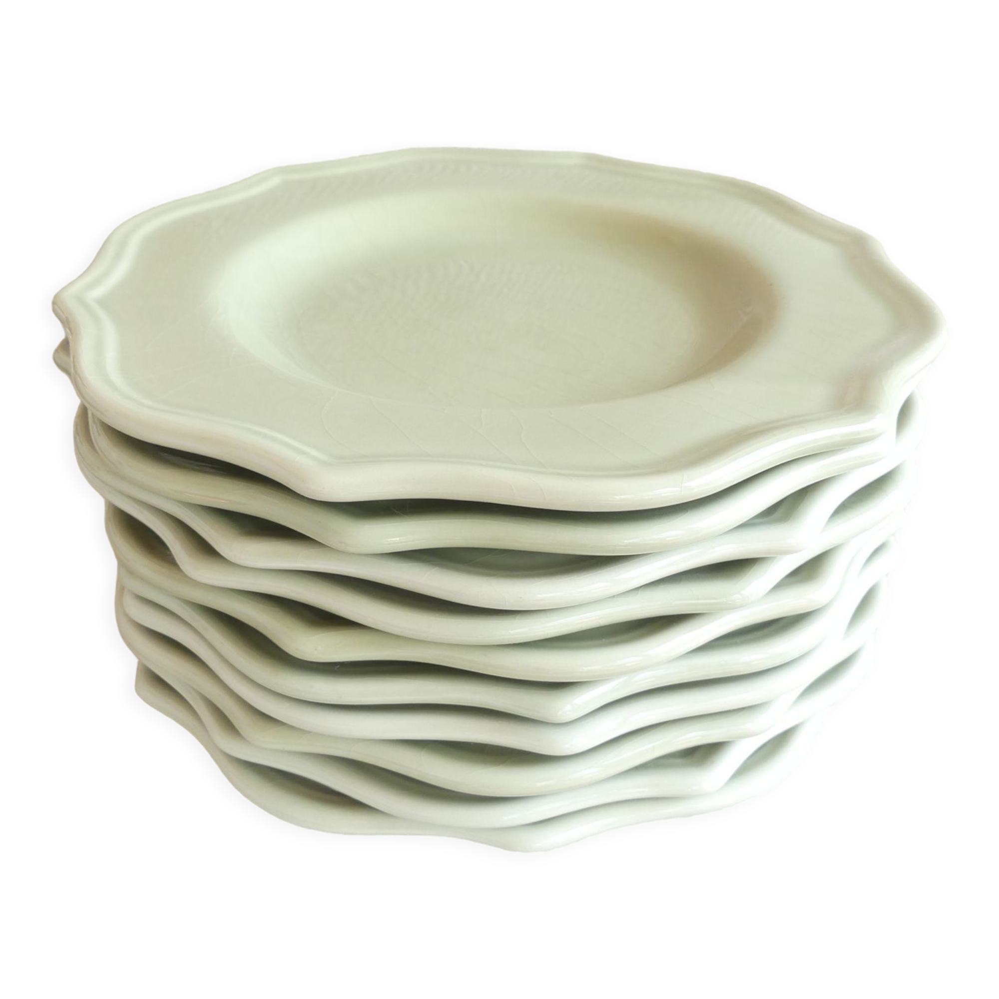 11 assiettes plates vert d'eau