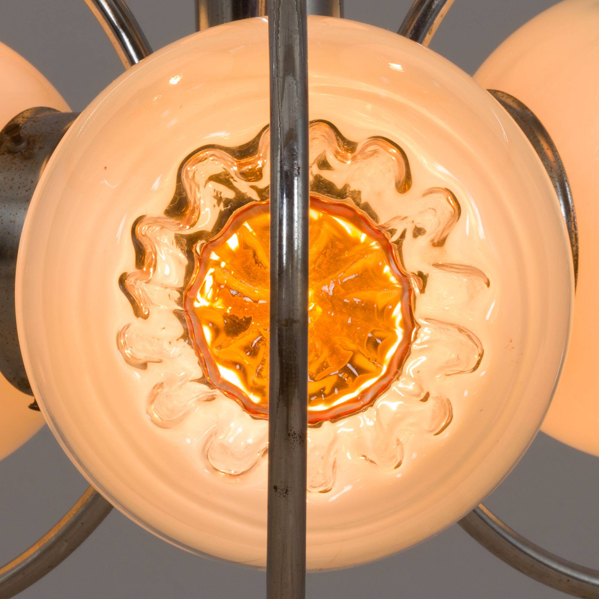 Mazzega Space Age Murano glass chrome plated chandelier, Italy 1970s