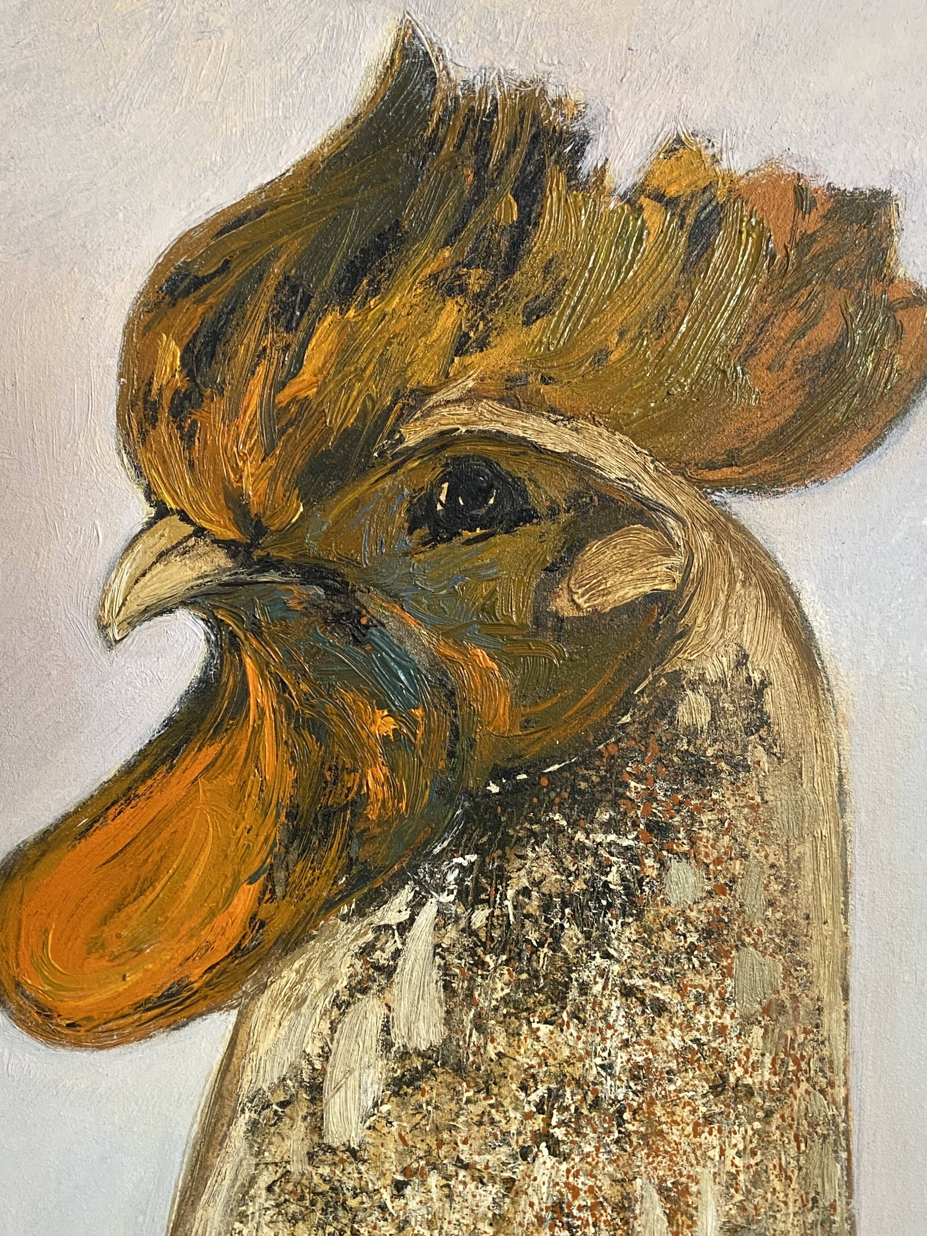 Large oil painting on canvas of a rooster signed Yves BOUGEARD.