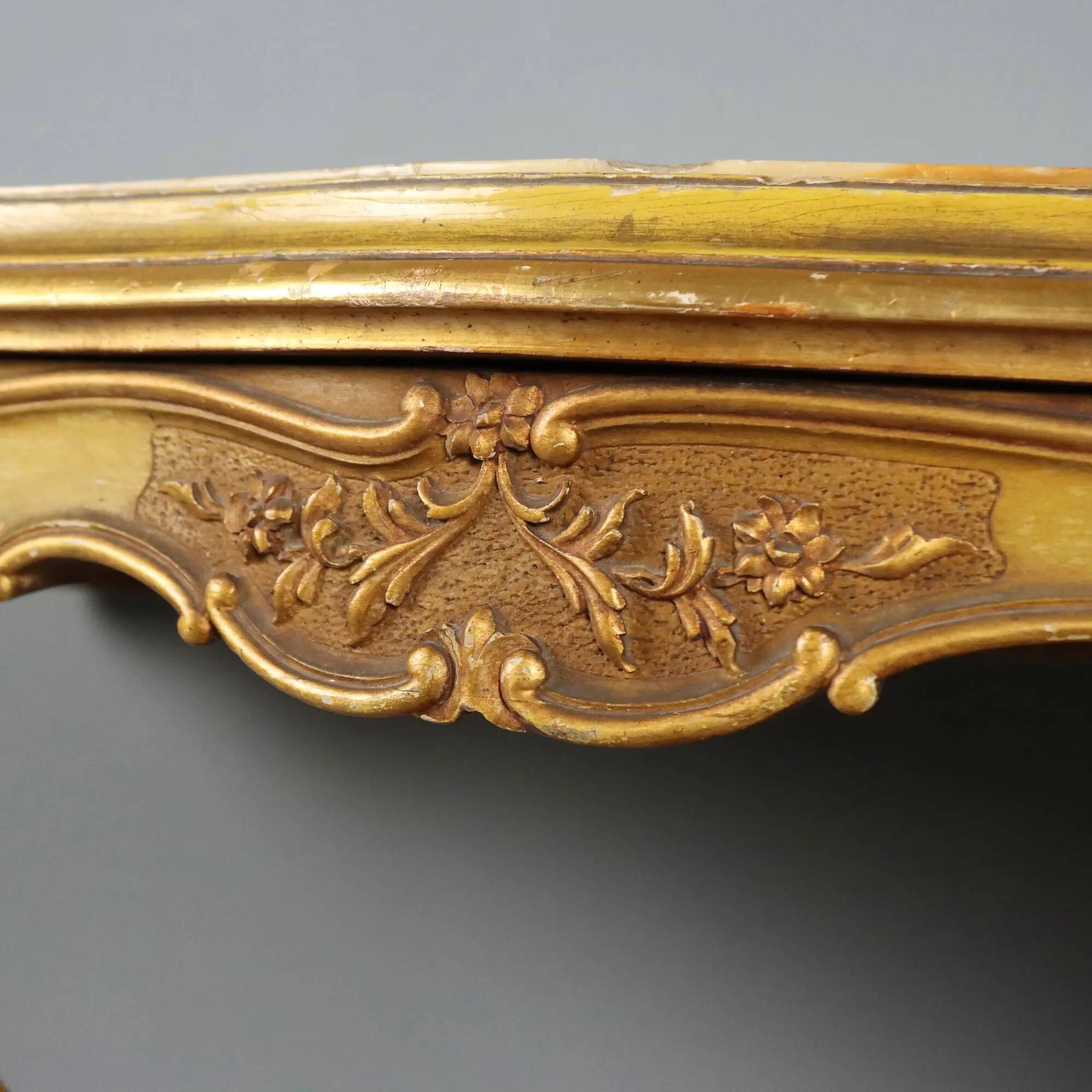 Antique console in carved gilded wood and marble, Italy, 19th century.