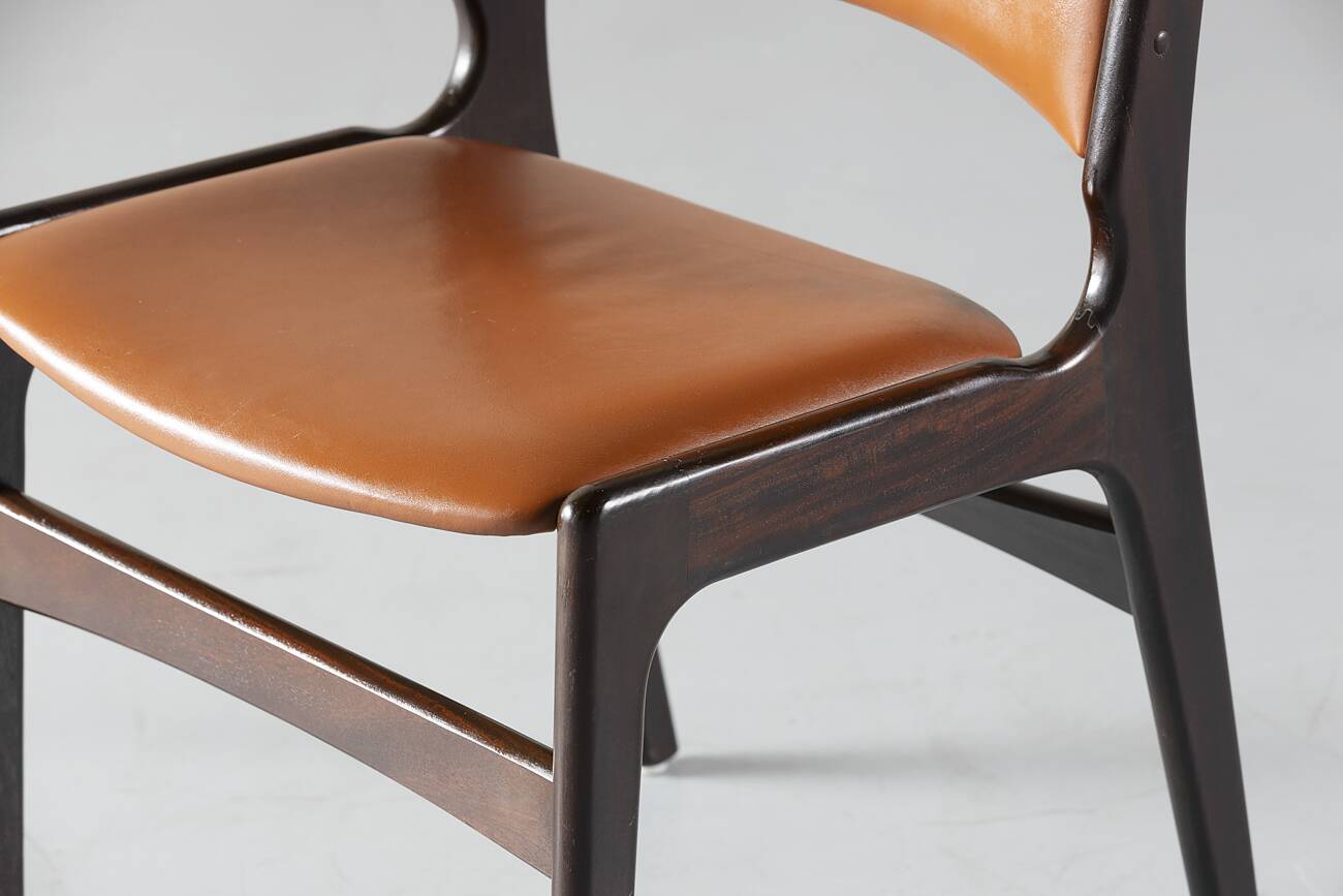 Model 89 Teak And Leather Chairs Erik Buch For Pol Dinesen, Denmark, 1960's set of 4