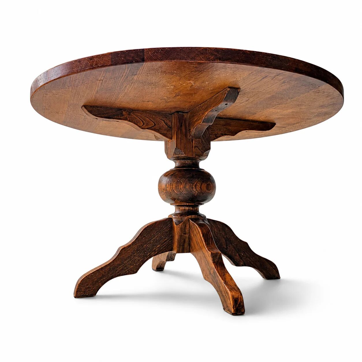 Solid oak dining table, also known as a monastery table, with a sturdy central pedestal, heavy-duty construction