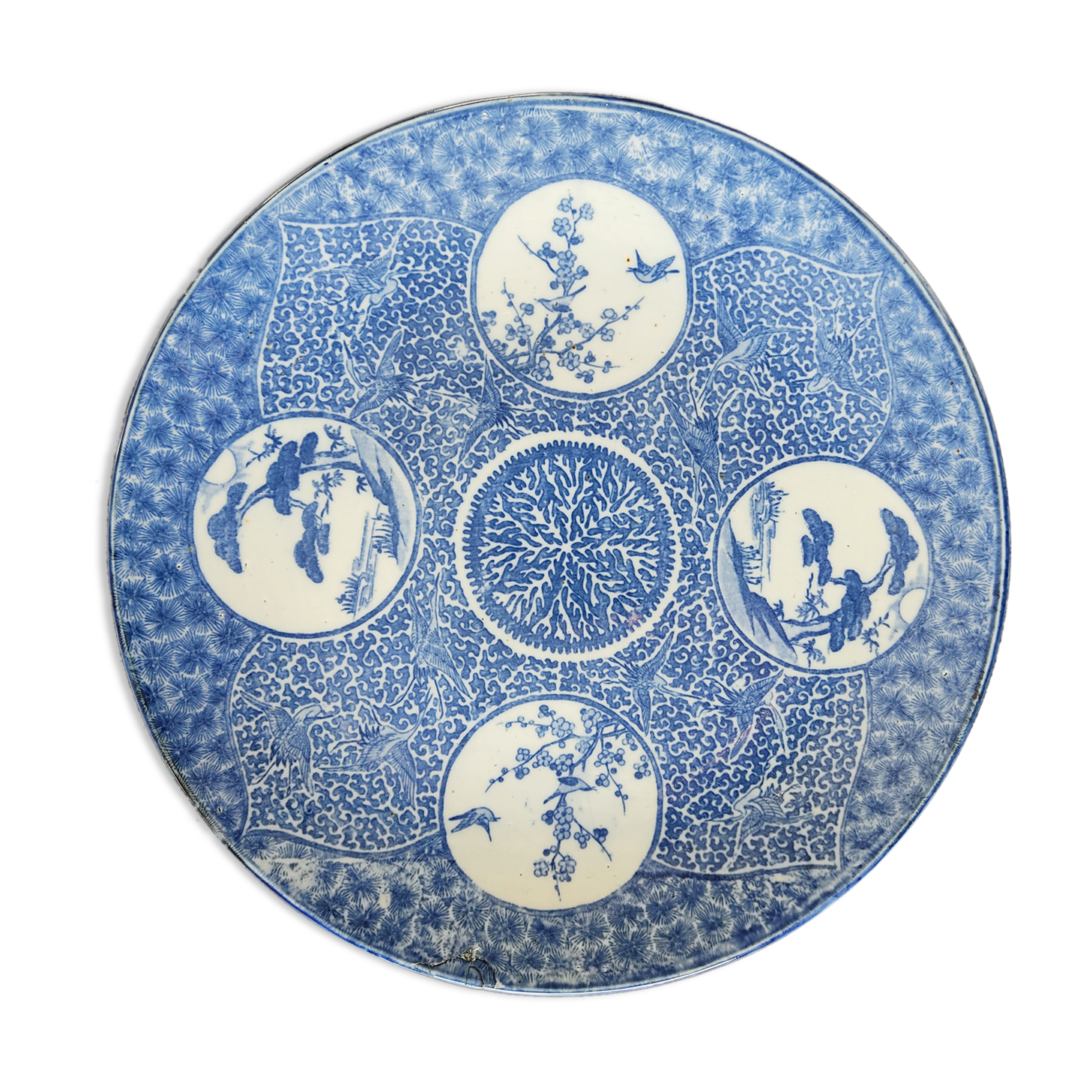 Dish blue and white print japan 30.5 cm