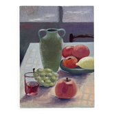 Old painting oil on cardboard still life fruits table