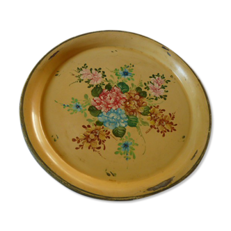 Round top painted sheet metal decoration of flowers 19th century signed