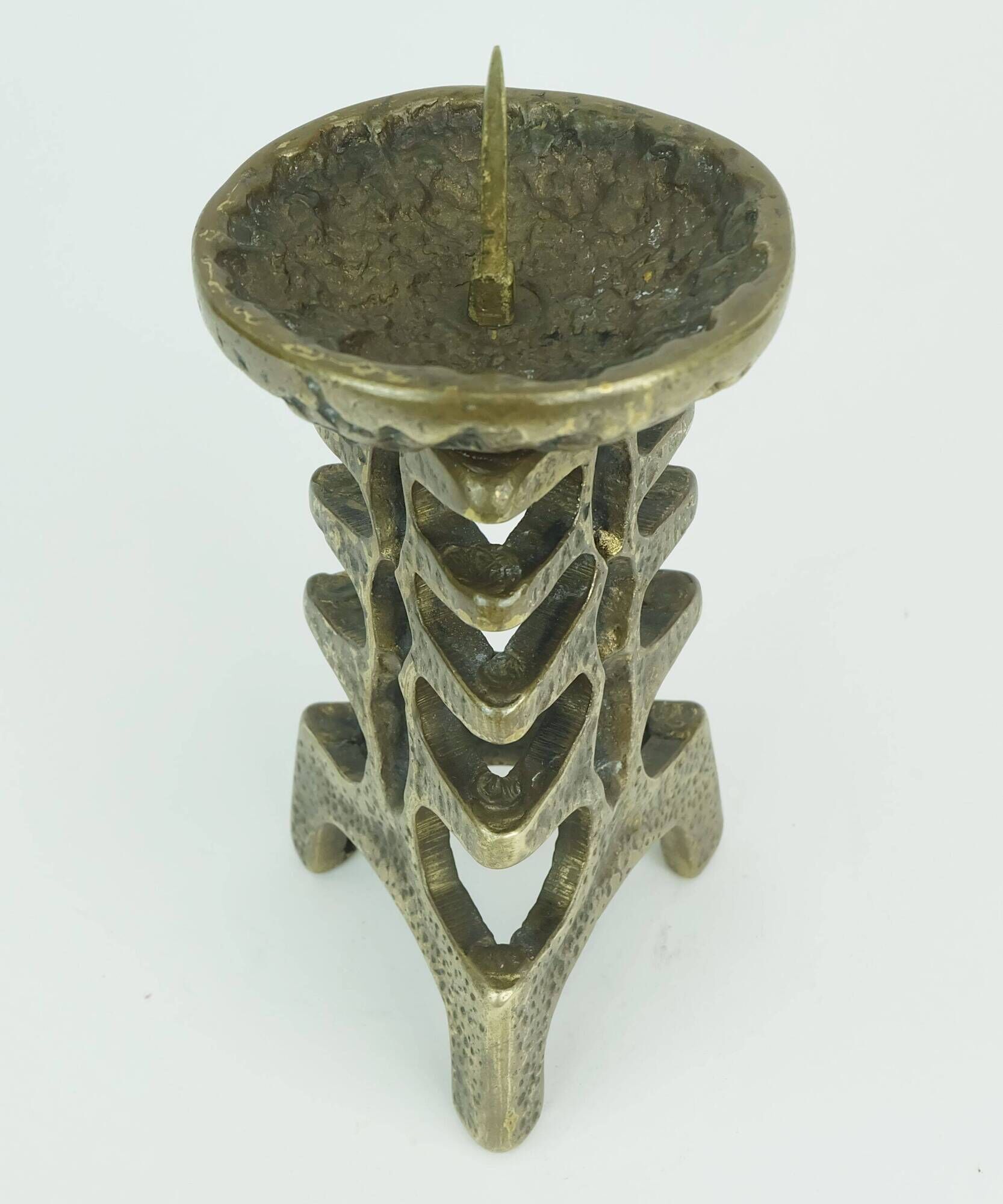 Outstanding 1960s 70s mid century brutalist brass candleholder for one big candle