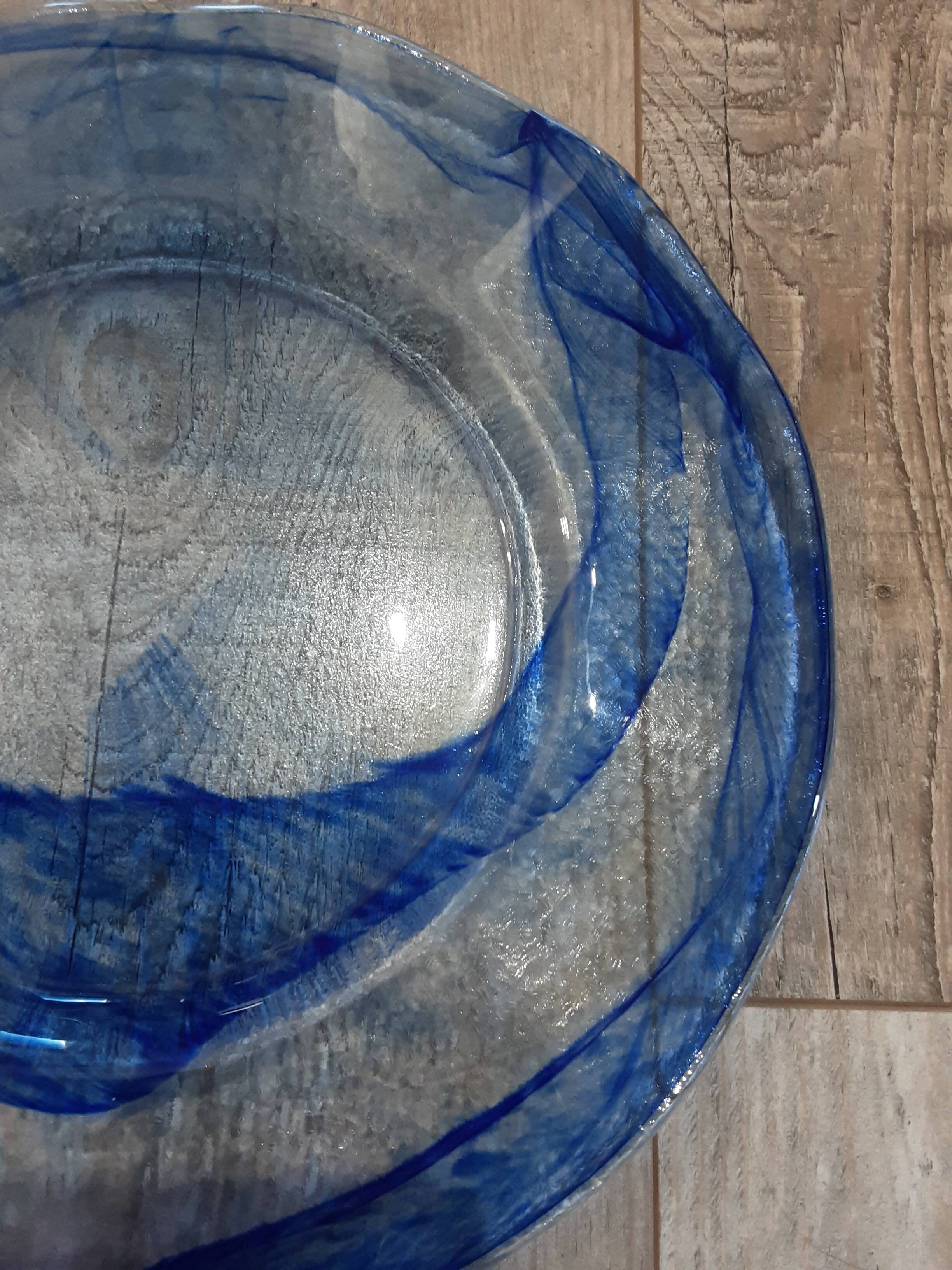 Large round blue crystal dish