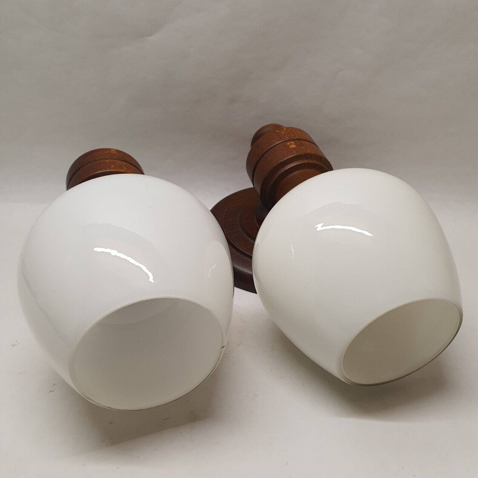Set of vintage globe opaline wall lights wooden support