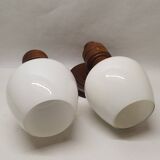 Set of vintage globe opaline wall lights wooden support