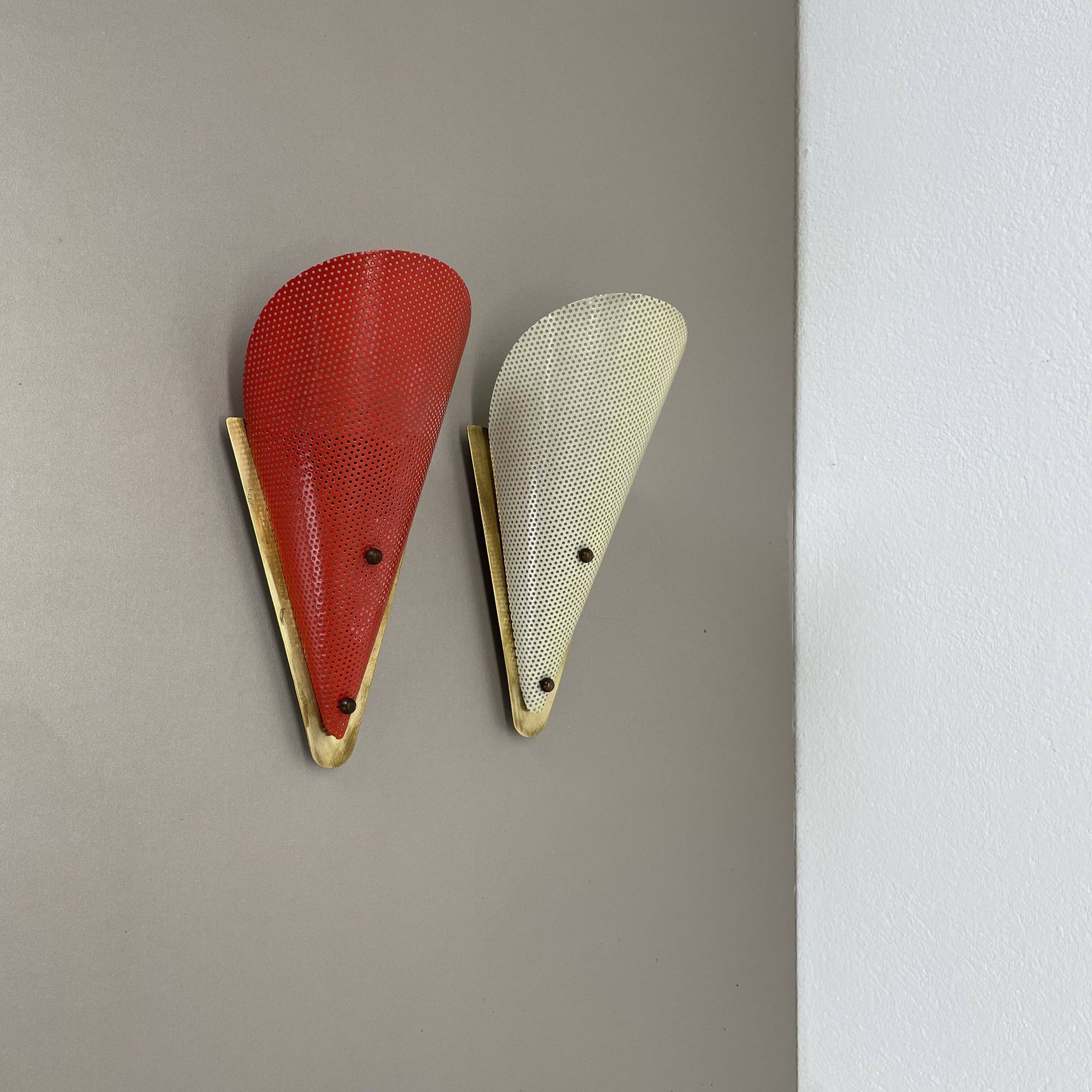 Set of two hole pattern theatre wall light sconces, france, 1950