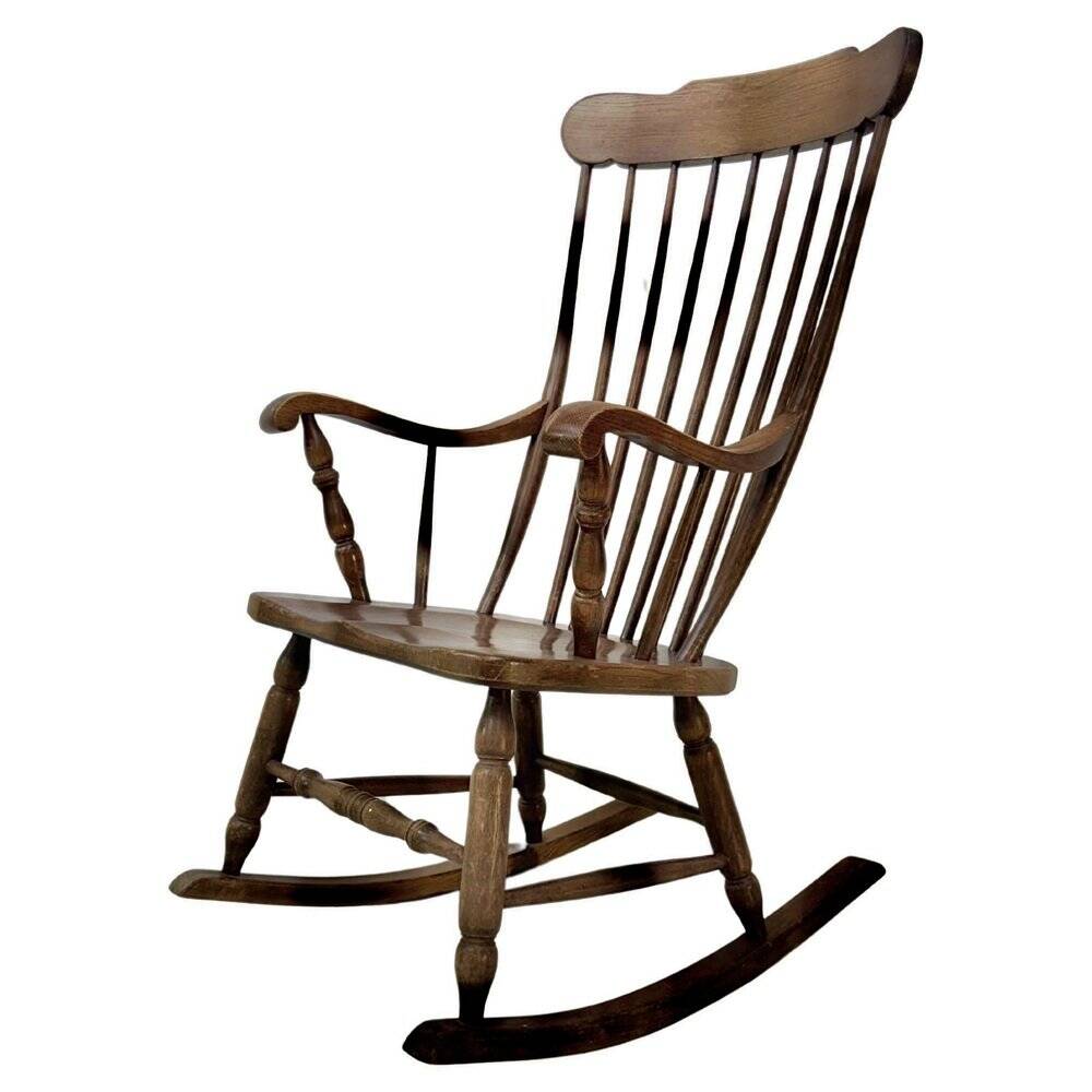 Vintage rocking chair in oak by Den Ouden, The Netherlands, 1975.
