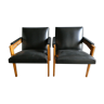 Pair of system in black leatherette chairs, 50 years