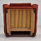 Années 1980, fauteuil relax danois meuble en velours marron/rouge.