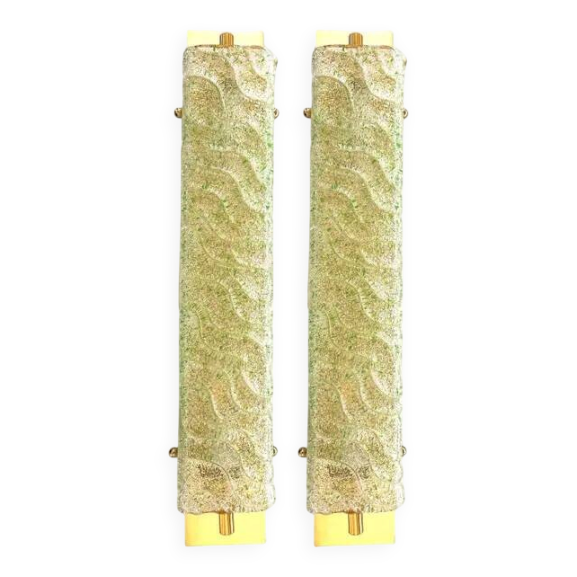 Luxury Gold 24k Wall Sconces With Green “Graniglia” Murano Glass Set of Two